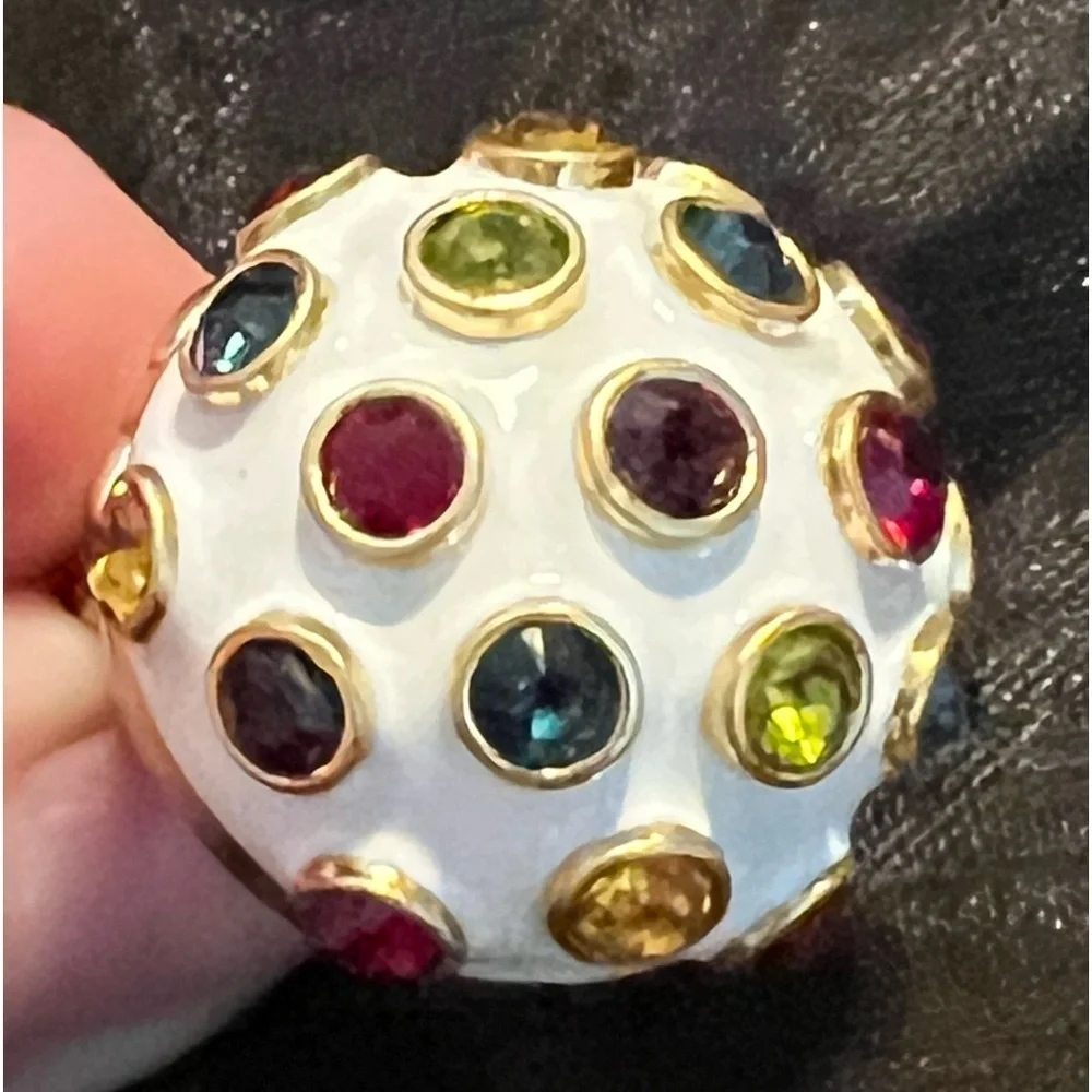🆕Tory Burch Authentic Unique Locket Magnetic Ring White Enamel Colorful Stones